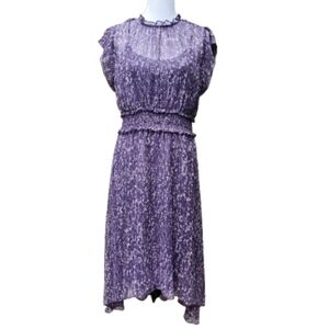 Simply Vera Vera Wang Hi-Lo Mockneck Chiffon Dress Purple Abstract Print Hi-Lo